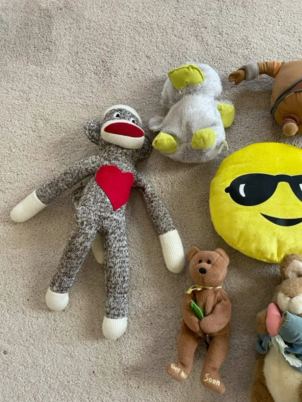 Plush Emoji Pillow and Assorted Soft Toys - Yellow, Brown, Orange, Gray